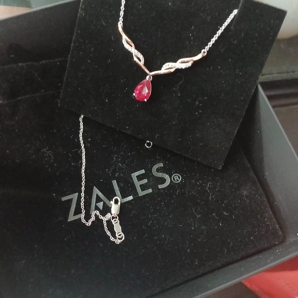 Zales Ruby Necklace with Silver Chain